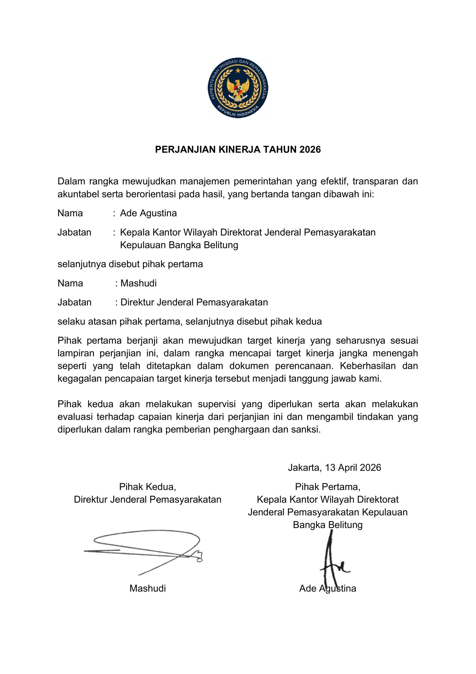 PERJANJIAN KINERJA TAHUN 2026